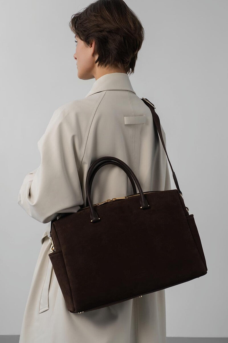 Sac cabas main marron en velours Suede Cube Lancaster 530-60