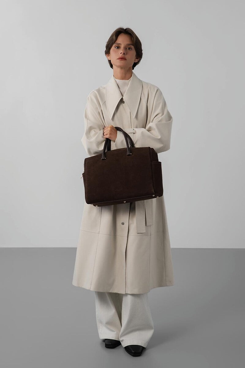 Sac cabas main marron en velours Suede Cube Lancaster 530-60
