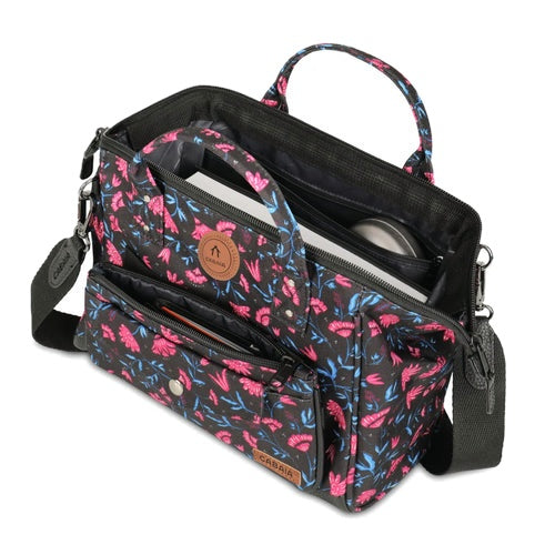 Sac bandoulière crossbody medium noir fleurs Subaraya Cabaia