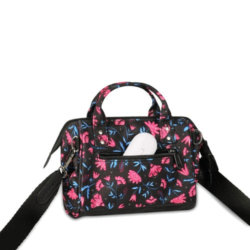 Petit sac bandoulière crossbody small noir fleurs Subaraya Cabaia