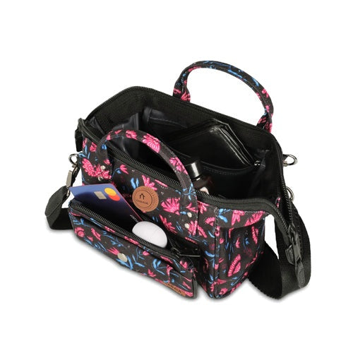 Petit sac bandoulière crossbody small noir fleurs Subaraya Cabaia